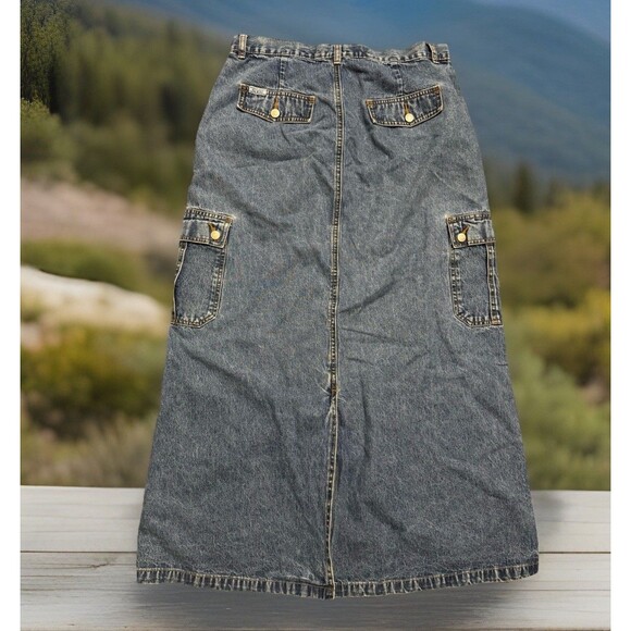 Y2K Shabby Chic REVOLT Clothing Co.Denim Maxi Skirt 11/12 Cargo Pockets BAGGY - Picture 4 of 5